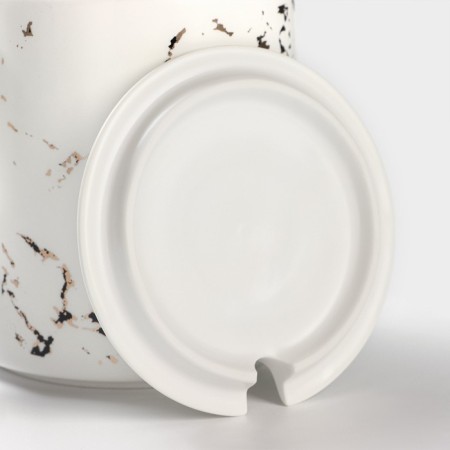 Ceramic mug with a spoon "White Marble", 350 ml, white color-2