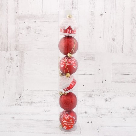 A set of jewelry plastic 6 pcs "holiday" (4 balls, 2 houses) 6 cm, red-1
