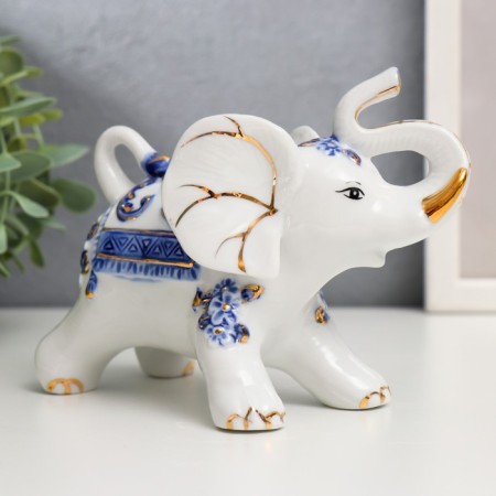 Souvenir Ceramics "Elephants with blue painting" Set 7 pcs H = 11 cm 31.5x23.5 cm-4