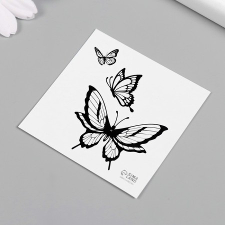Black "butterfly" tattoo on the body 6x6 cm-4