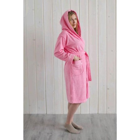 Women's bathrobe with a hood, size 50, pink, mahra-1