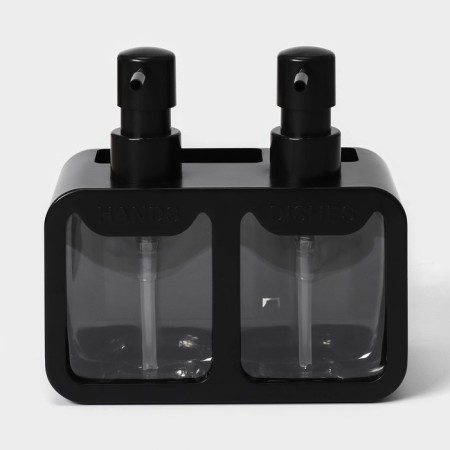 Double dispenser for soap and detergent Raccoon, with a sponge included, 300 ml, black color-3
