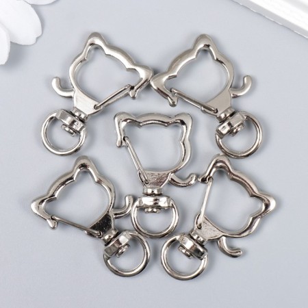 Carabiner Metal with a ring "Head of a cat" silver 3.4x2.1 cm-2