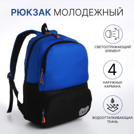School backpack, 2 lightning departments, 3 pockets, black/blue color