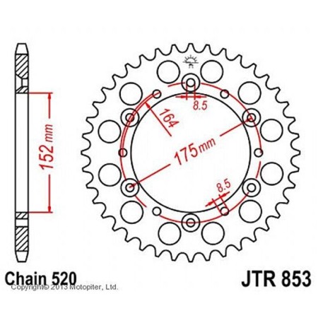 General star JT SPROCKETS JTR853-43, chain 520, 43 teeth