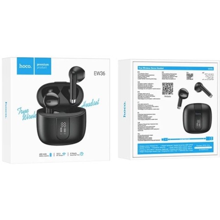 Hoco EW36 TWS headphones, wireless, inserts, BT5.3, 30/400 mAh, microphone, black-6