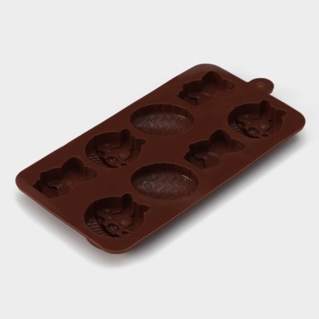 Form for decorations of the share "Easter", silicone, 18.8 × 10 × 1.5 cm, 8 cells, brown color-3