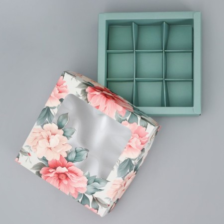 Box for sweets, confectionery packaging, 9 cells, “tenderness inside”, 14.7 x 14.7 x 3.5 cm-2