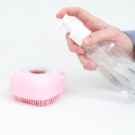 Brush for washing and massage of animals, with a shampoo container, pink-2