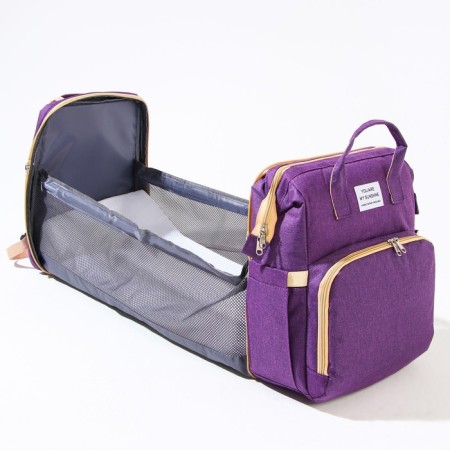 Bag backpack for mom and baby with a changing rug, purple color-3