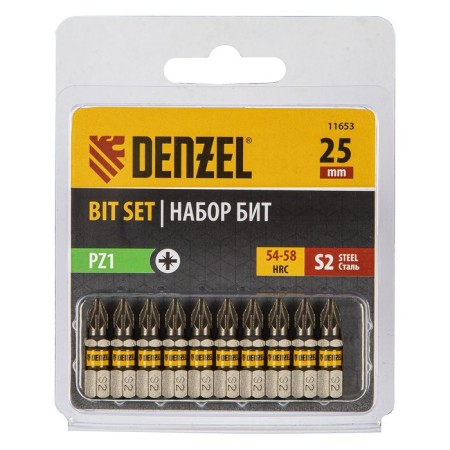 Denzel 11653 bit set, hexagonal profile, PZ1 x 25 mm, steel S2, 10 pcs.-2
