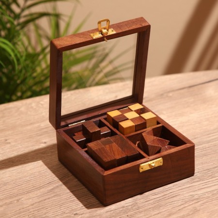 Puzzles in the box (set 4 pcs) 12x13x6 cm, wooden wood-2