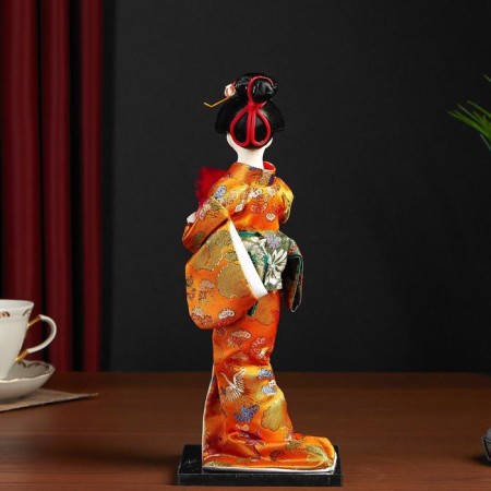 Collectible doll "Geisha in an orange kimono with a fan" 22.5 cm-3