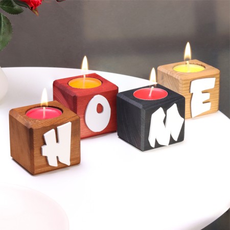 Interior candlestick 4 pcs with the inscription Home, color: "mix", aroma: berry-fruit mix