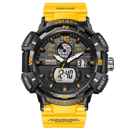 Watch is electronic watch, with an alarm clock, D-5.3 cm, strap L-26 cm, 5 atm, yellow