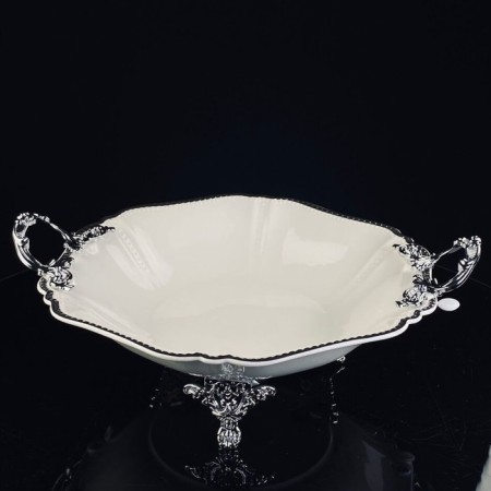 Deep dish with handles Lenardi Atlantis, on legs, porcelain, d = 30.5 cm