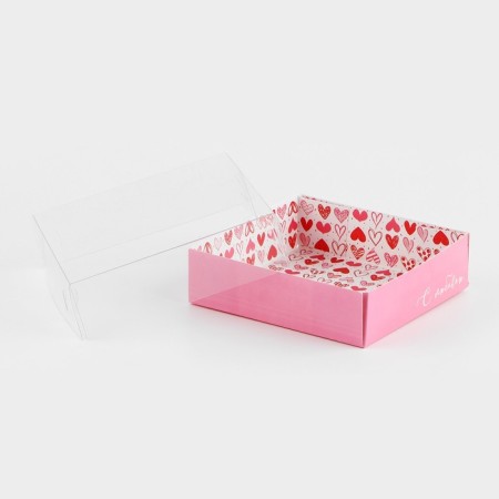 Confectionery packaging, boxing box with PVC lid, “with love”, 12 x 12 x 3 cm-1