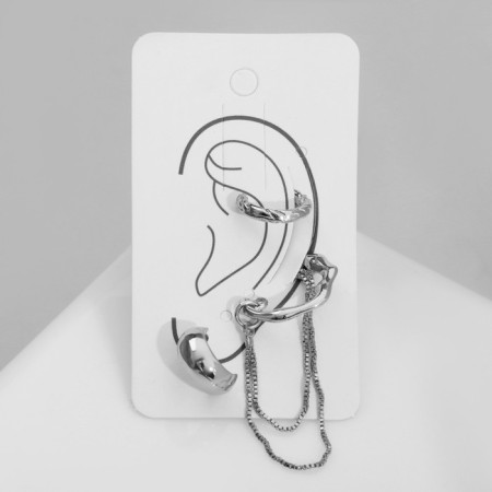Set of earrings and cafs "Classic", color silver-2