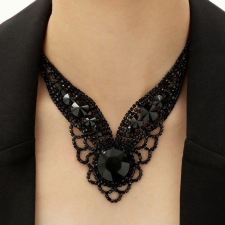 Set 2 objects: earrings, necklace “vernissage” lapella, black color, 35 cm-2