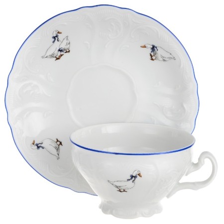 Cup 205 ml with a saucer 155 mm low bernadotte, decor "Geese"-1