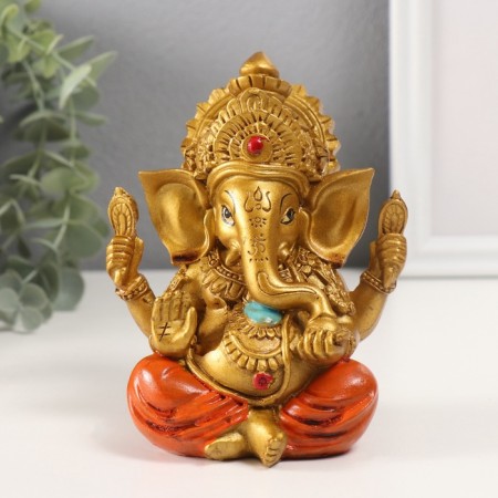 Souvenir Polystone for bronze "Ganesha, in orange haremasses" 10x10x12.5 cm