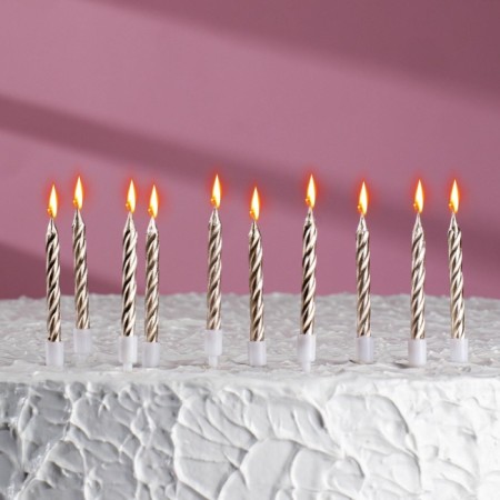 Candles in the cake "Spiral", 10 pcs, medium, 5 cm, champagne-5