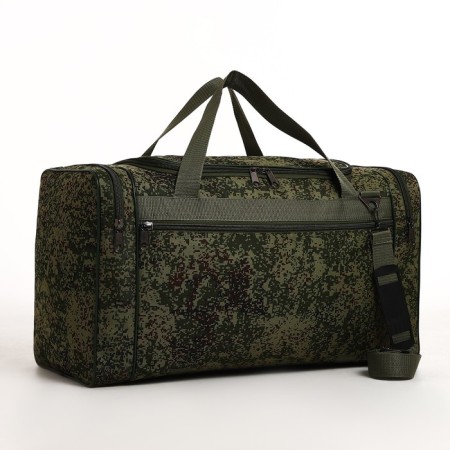 Road bag on lightning, 3 outer pockets, long belt, khaki/camouflage color