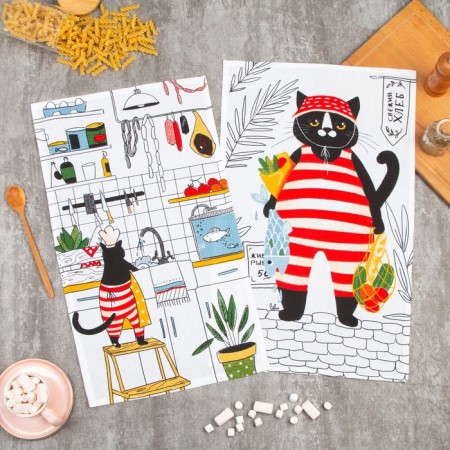 A set of kitchen towels of the “cat in the kitchen” 35x60cm-2pcs, 100% HL