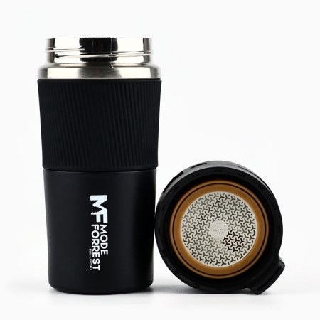 Thermal engine with the Mode Forrest button, 380 ml, the color is black, retains heat 6-8 hours-3