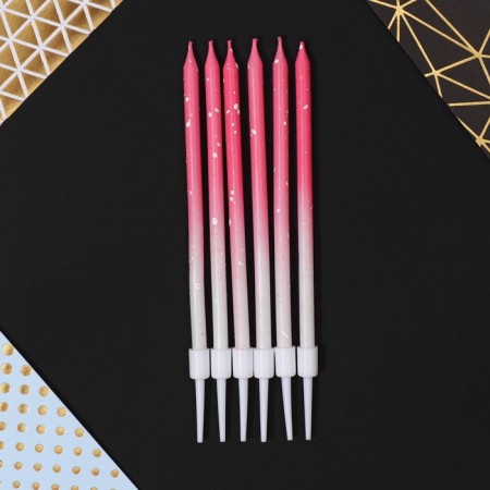Candles for cake with sparkles, pink, 6 pcs.