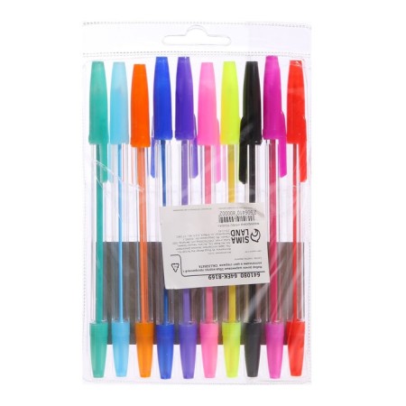 A set of ballpoint pens, 10 colors, a transparent body, with colored caps-6