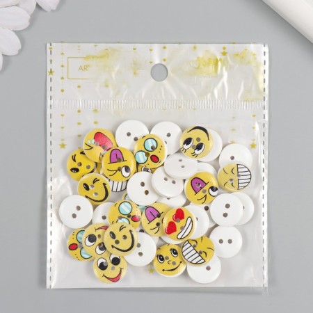 Buttons wood for creativity 2 punctures "Smiley" set 40 pcs 1.5x1.5x0.4 cm-3