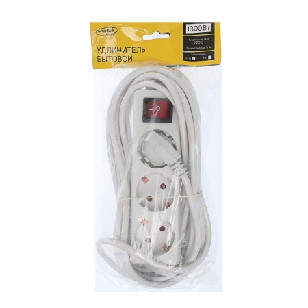 Luazon Lighting extension cord, 3 sockets, 5 m, 6 A, 1300 W, 3x0.75 mm2, s/k, with excavation, b-2