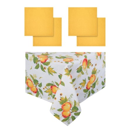 Kitchen kit: Apple Blossom, tablecloth 140x150 cm, napkins 40x40 cm - 4 pcs, yellow color-1