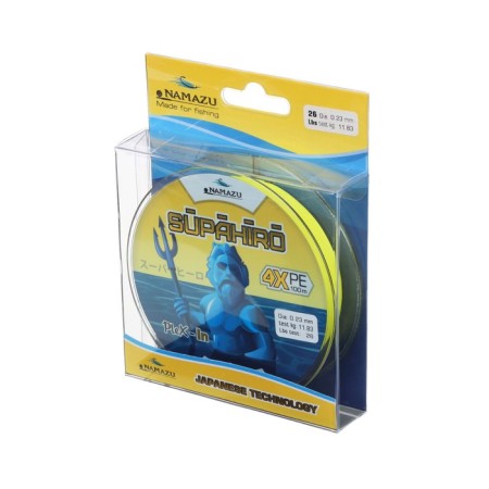 Namazu Supahiro 4x -wicker cord 4x, diameter 0.23 mm, test 11.83 kg, 100 m, yellow-1