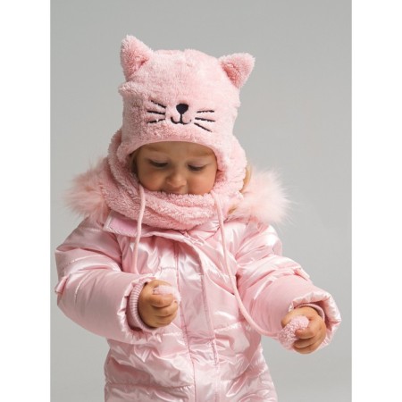 Children's knitted set for girls: hat and snood, size 48, light pink color-4