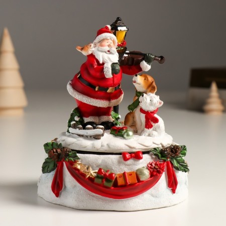 Souvenir polystone music is mechanical, "Santa Claus plays on the violin" 11x11x14 cm