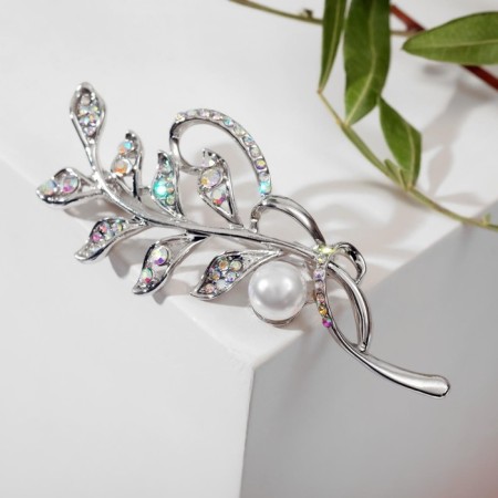 Brooch "Branch" with a pearl, Rainbow color in silver-1