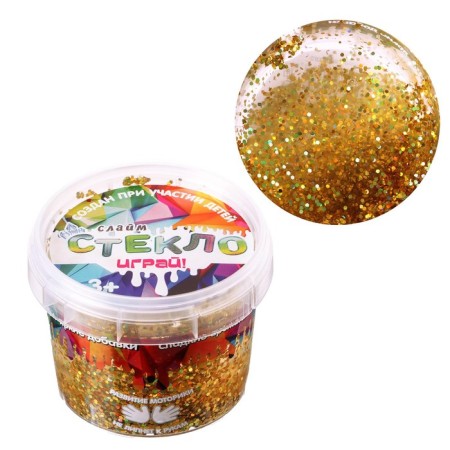 Slime "Glass" with golden large sparkles of 100 g