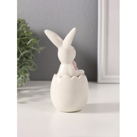Souvenir Ceramics "White Rabbit with a bow in the shell" 5x7.5x13.5 cm-3