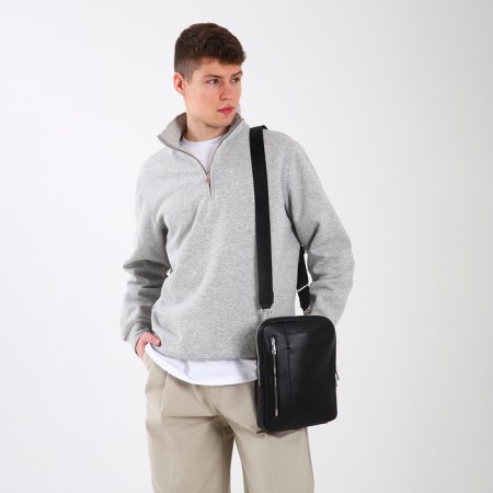 Male bag over the shoulder, Textura, artificial leather, black color-6