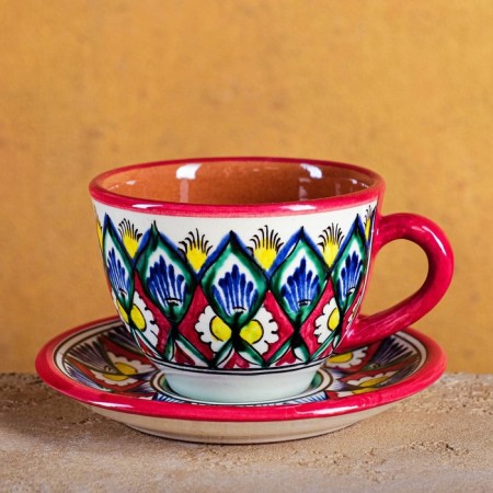 Tea couple Rishtan ceramics "Flowers", 250 ml, red
