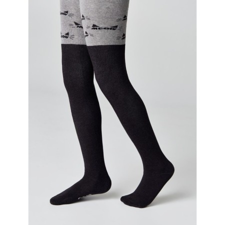 Children's tights with drawings CONTE KIDS Sof-Tiki, height 140-146 cm, color gray-black-3