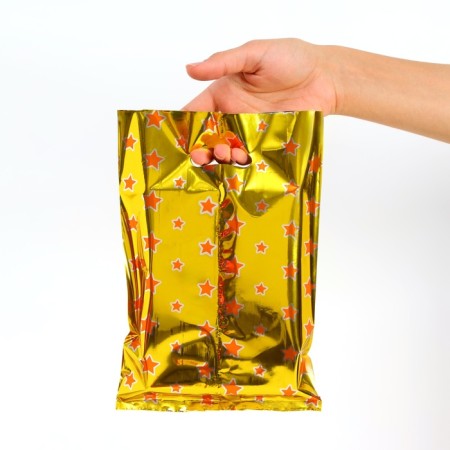 Gift, metallized package, "stars" gold 17x25 cm, 20 microns 10 pcs set-1