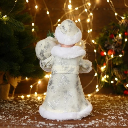 Santa Claus "in a white fur coat with gifts" moves, with backlight, 30 cm-2
