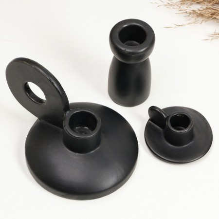 Set of candlesticks "Leo, Lund, Simon" Black gloss, 3pcs/8x10cm/4x8cm/3x6cm-2