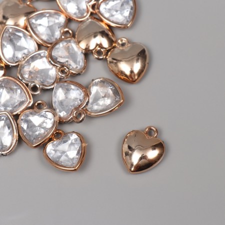 Decor for creativity plastic for metal "Heart with crystal" Gold set 20 pcs 2x1.5x0.6cm-1