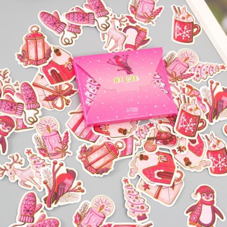 Stickers for creativity "New Year in pink shades" embossing gold set 48 pcs 9x7x0.8 cm 10177-6