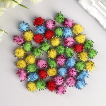 Pompons for creativity, brilliant, 5 colors, 15 mm, (set 50 pcs)