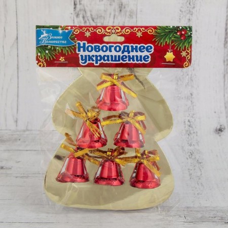 Christmas tree decoration "Bells with stars and bow" (set 6 pcs) 3 cm, mix-2